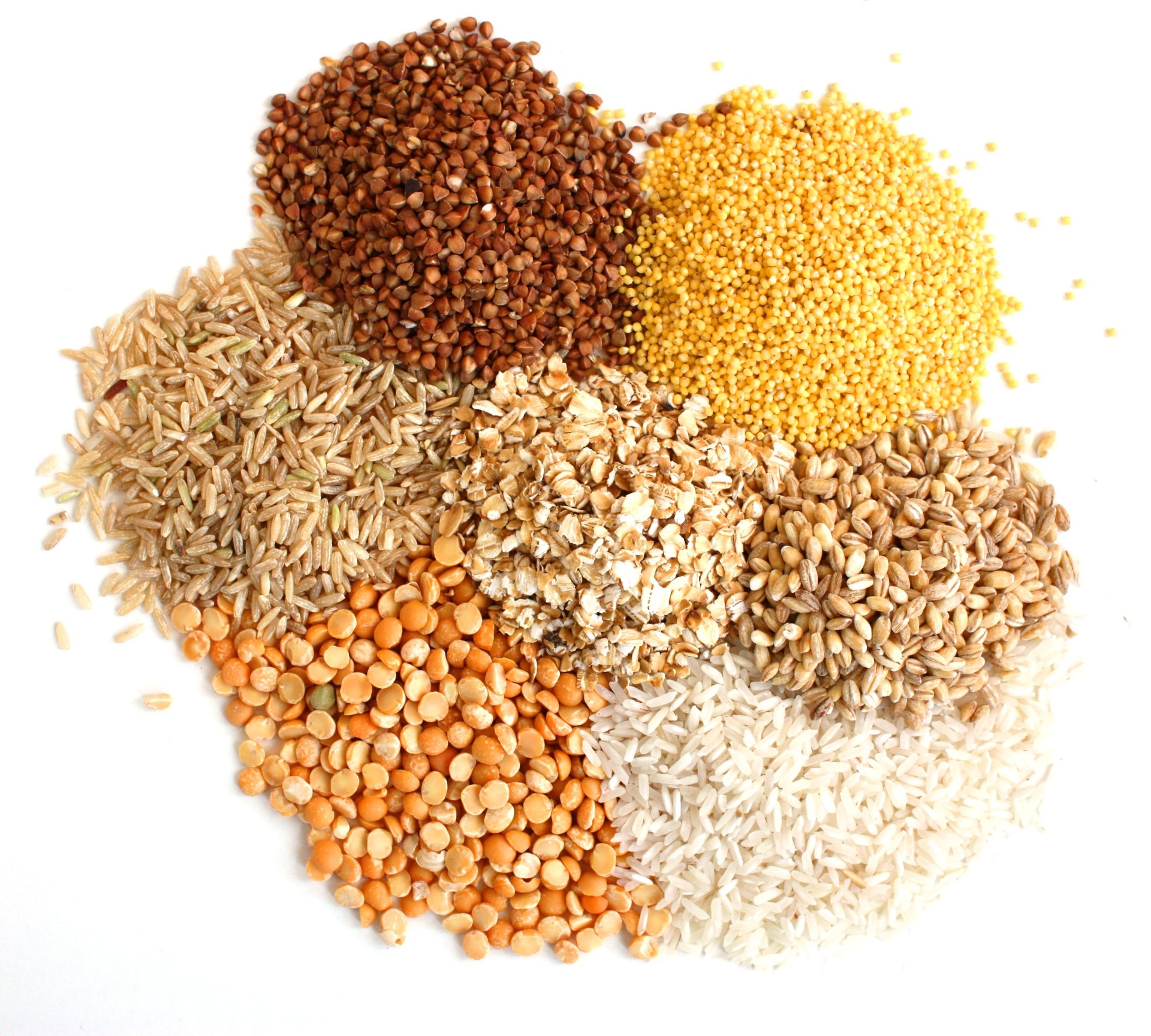 Piles of different types of grains